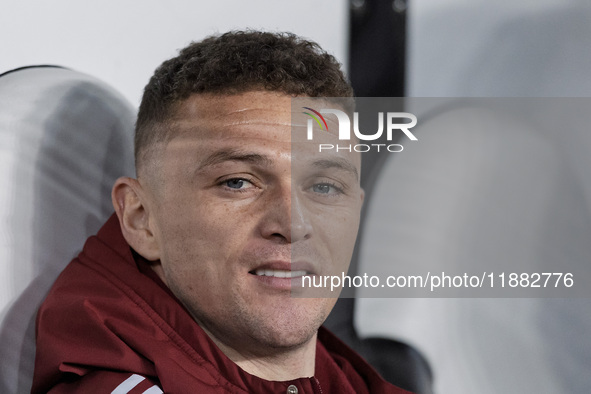 Kieran Trippier sits on the bench during the Carabao Cup Quarter Final match between Newcastle United and Brentford at St. James's Park in N...