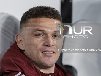 Kieran Trippier sits on the bench during the Carabao Cup Quarter Final match between Newcastle United and Brentford at St. James's Park in N...