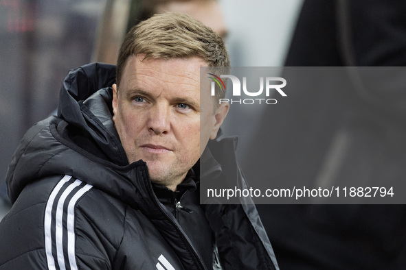 Newcastle United manager Eddie Howe is seen during the Carabao Cup Quarter Final match between Newcastle United and Brentford at St. James's...