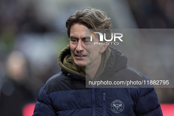 Brentford manager Thomas Frank is seen during the Carabao Cup Quarter Final match between Newcastle United and Brentford at St. James's Park...