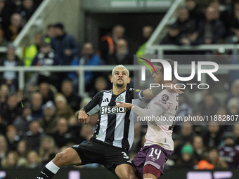 Bruno Guimaraes of Newcastle United competes with Fabio Carvalho of Brentford during the Carabao Cup Quarter Final match between Newcastle U...