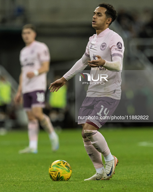 Fabio Carvalho of Brentford is seen in action during the Carabao Cup Quarter Final match between Newcastle United and Brentford at St. James...