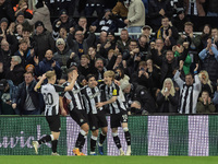 Sandro Tonali of Newcastle United celebrates with his teammates after scoring his second goal and their second goal during the Carabao Cup Q...