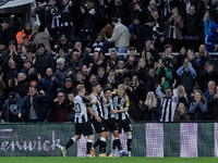 Sandro Tonali of Newcastle United celebrates with his teammates after scoring his second goal and their second goal during the Carabao Cup Q...