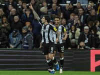 Newcastle United's Sandro Tonali celebrates after scoring his second goal and the team's second goal during the Carabao Cup Quarter Final ma...