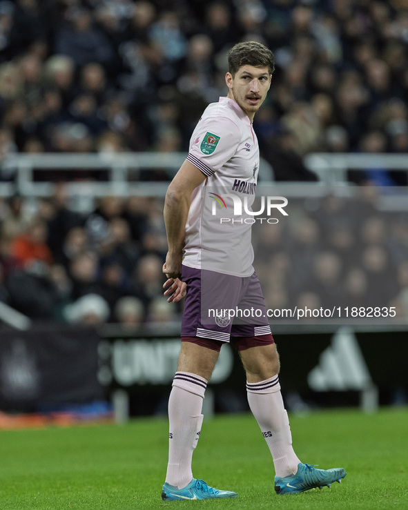 Brentford's Vitaly Janelt is seen during the Carabao Cup Quarter Final match between Newcastle United and Brentford at St. James's Park in N...