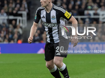 Lewis Hall of Newcastle United is seen in action during the Carabao Cup Quarter Final match between Newcastle United and Brentford at St. Ja...