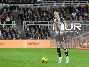 Tino Livramento of Newcastle United is seen in action during the Carabao Cup Quarter Final match between Newcastle United and Brentford at S...