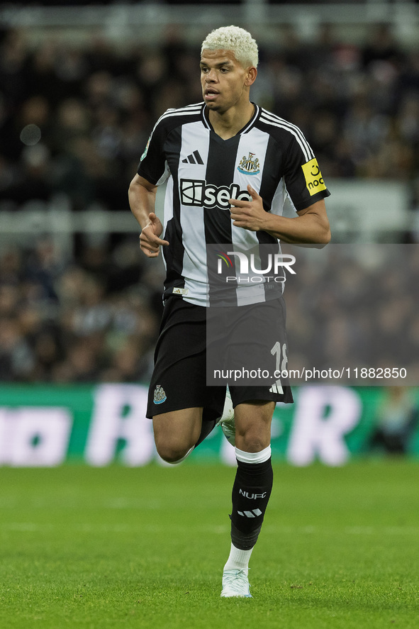 William Osula of Newcastle United is seen in action during the Carabao Cup Quarter Final match between Newcastle United and Brentford at St....