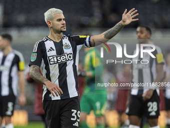 Bruno Guimaraes waves to the fans after the Carabao Cup Quarter Final match between Newcastle United and Brentford at St. James's Park in Ne...