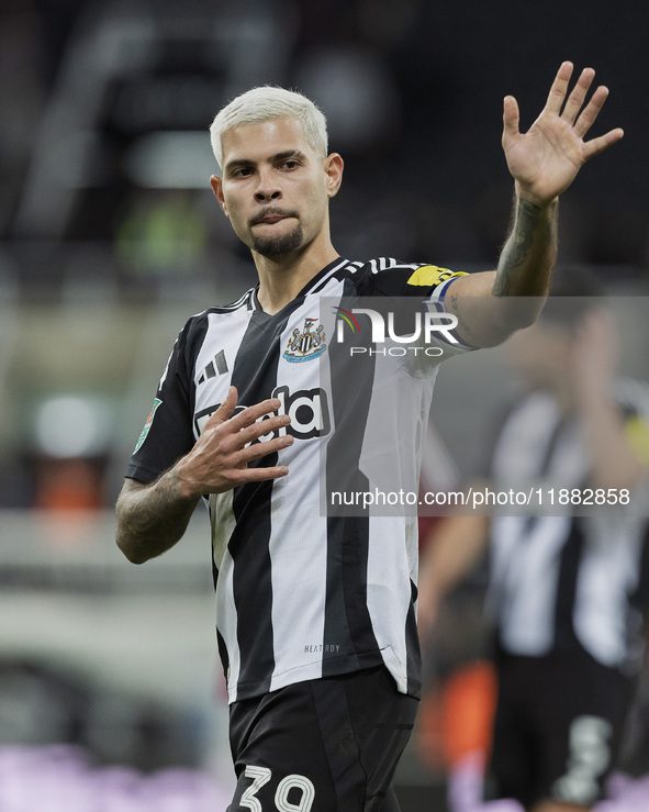 Bruno Guimaraes waves to the fans after the Carabao Cup Quarter Final match between Newcastle United and Brentford at St. James's Park in Ne...