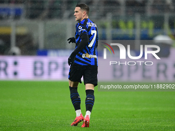 Piotr Zielinski of Inter Milan looks on during the Coppa Italia Frecciarossa match between Inter Milan and Udinese Calcio at Giuseppe Meazza...