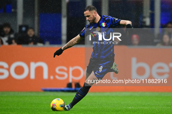 Marko Arnautovic of Inter Milan is in action during the Coppa Italia Frecciarossa match between Inter Milan and Udinese Calcio at Giuseppe M...