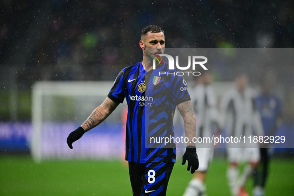 Marko Arnautovic of Inter Milan looks on during the Coppa Italia Frecciarossa match between Inter Milan and Udinese Calcio at Giuseppe Meazz...