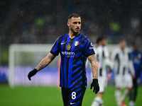 Marko Arnautovic of Inter Milan looks on during the Coppa Italia Frecciarossa match between Inter Milan and Udinese Calcio at Giuseppe Meazz...