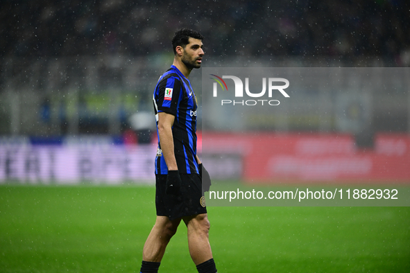 Mehdi Taremi of Inter Milan looks on during the Coppa Italia Frecciarossa match between Inter Milan and Udinese Calcio at Giuseppe Meazza in...