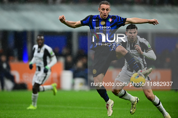 Davide Frattesi of Inter Milan is in action during the Coppa Italia Frecciarossa match between Inter Milan and Udinese Calcio at Giuseppe Me...