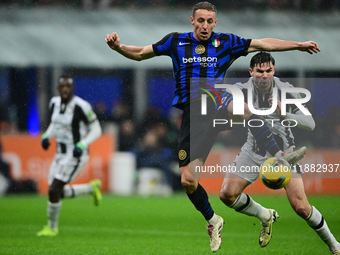 Davide Frattesi of Inter Milan is in action during the Coppa Italia Frecciarossa match between Inter Milan and Udinese Calcio at Giuseppe Me...