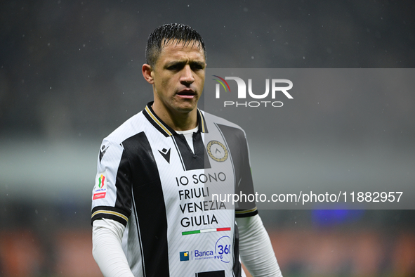 Alexis Sanchez of Udinese Calcio looks on during the Coppa Italia Frecciarossa match between Inter Milan and Udinese Calcio at Giuseppe Meaz...