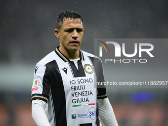 Alexis Sanchez of Udinese Calcio looks on during the Coppa Italia Frecciarossa match between Inter Milan and Udinese Calcio at Giuseppe Meaz...