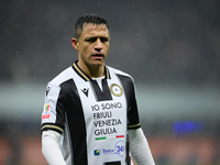 Alexis Sanchez of Udinese Calcio looks on during the Coppa Italia Frecciarossa match between Inter Milan and Udinese Calcio at Giuseppe Meaz...