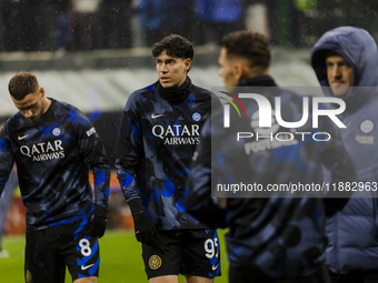 Alessandro Bastoni plays during the Coppa Italia match between FC Internazionale and Udinese Calcio at Giuseppe Meazza Stadium in Milano, It...