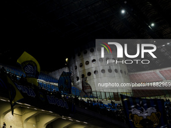 A general view of San Siro Stadium during the Coppa Italia match between FC Internazionale and Udinese Calcio at Giuseppe Meazza Stadium in...