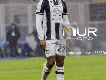 Christian Kabasele plays during the Coppa Italia match between FC Internazionale and Udinese Calcio at Giuseppe Meazza Stadium in Milano, It...