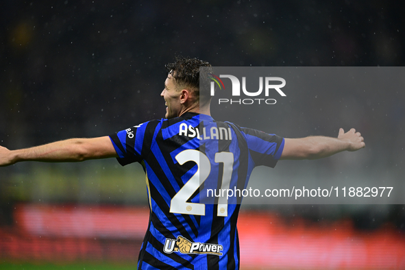 Kristjan Aslani of Inter Milan celebrates after scoring his team's second goal during the Coppa Italia Frecciarossa match between Inter Mila...