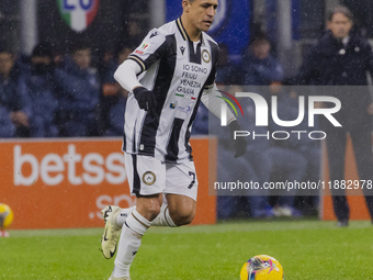 Alexis Sanchez plays during the Coppa Italia match between FC Internazionale and Udinese Calcio in Milano, Italy, on December 19, 2024, at G...