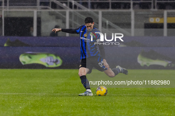 Alessandro Bastoni plays during the Coppa Italia match between FC Internazionale and Udinese Calcio at Giuseppe Meazza Stadium in Milano, It...