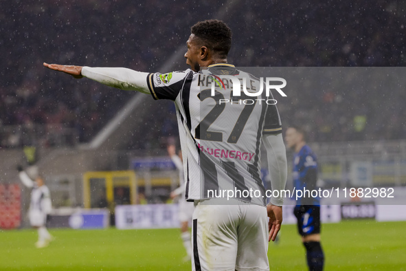 Christian Kabasele plays during the Coppa Italia match between FC Internazionale and Udinese Calcio at Giuseppe Meazza Stadium in Milano, It...