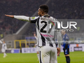 Christian Kabasele plays during the Coppa Italia match between FC Internazionale and Udinese Calcio at Giuseppe Meazza Stadium in Milano, It...