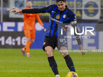 Alessandro Bastoni plays during the Coppa Italia match between FC Internazionale and Udinese Calcio at Giuseppe Meazza Stadium in Milano, It...