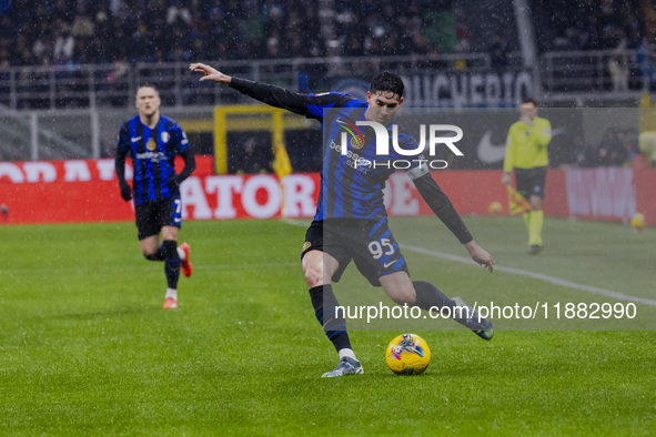 Alessandro Bastoni plays during the Coppa Italia match between FC Internazionale and Udinese Calcio at Giuseppe Meazza Stadium in Milano, It...