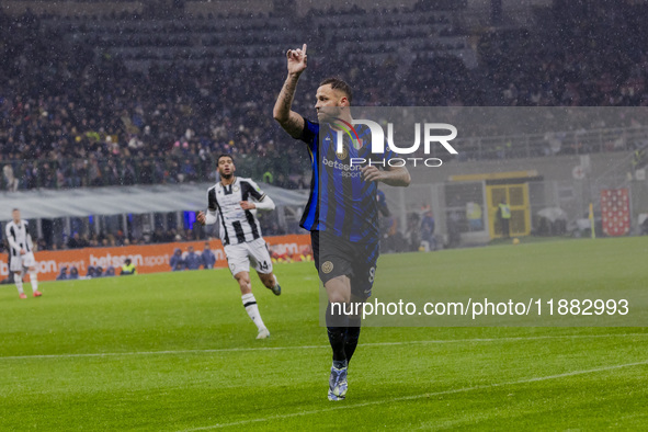 Marko Arnautovic plays during the Coppa Italia match between FC Internazionale and Udinese Calcio at Giuseppe Meazza Stadium in Milano, Ital...