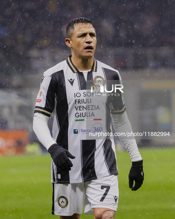 Alexis Sanchez plays during the Coppa Italia match between FC Internazionale and Udinese Calcio in Milano, Italy, on December 19, 2024, at G...