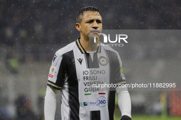 Alexis Sanchez plays during the Coppa Italia match between FC Internazionale and Udinese Calcio in Milano, Italy, on December 19, 2024, at G...