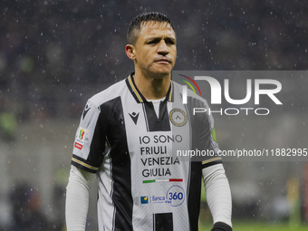 Alexis Sanchez plays during the Coppa Italia match between FC Internazionale and Udinese Calcio in Milano, Italy, on December 19, 2024, at G...