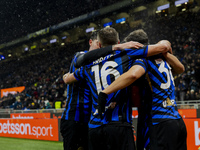 Marko Arnautovic, Davide Frattesi, and Carlos Augusto celebrate the goal during the Coppa Italia match between FC Internazionale and Udinese...