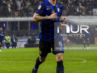 Marko Arnautovic celebrates the goal during the Coppa Italia match between FC Internazionale and Udinese Calcio at Giuseppe Meazza Stadium i...