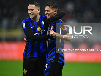 Kristjan Aslani of Inter Milan celebrates after scoring his team's second goal during the Coppa Italia Frecciarossa match between Inter Mila...