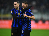 Kristjan Aslani of Inter Milan celebrates after scoring his team's second goal during the Coppa Italia Frecciarossa match between Inter Mila...