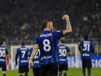 Marko Arnautovic celebrates the goal during the Coppa Italia match between FC Internazionale and Udinese Calcio at Giuseppe Meazza Stadium i...