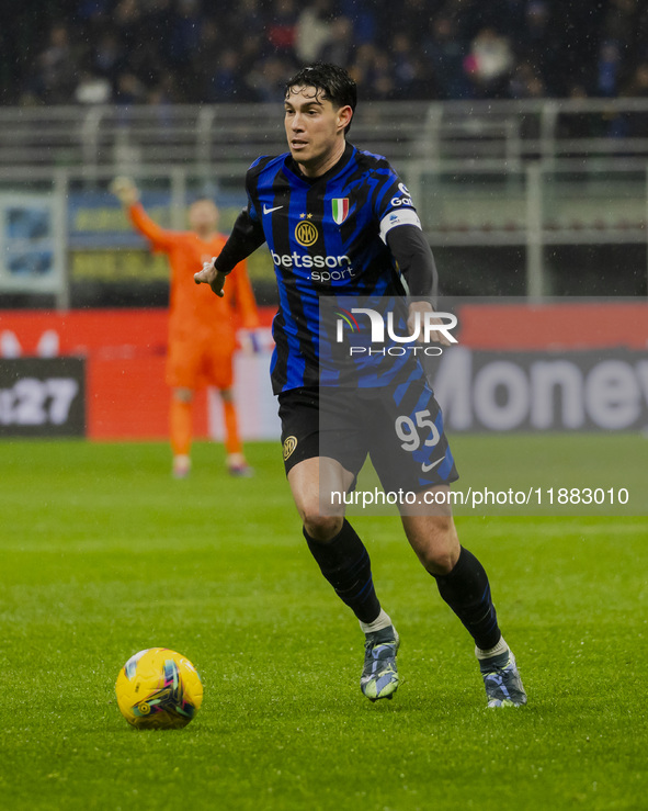 Alessandro Bastoni plays during the Coppa Italia match between FC Internazionale and Udinese Calcio at Giuseppe Meazza Stadium in Milano, It...