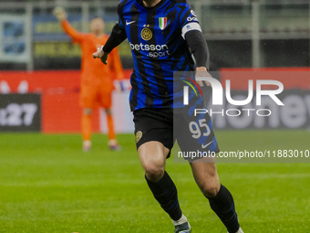 Alessandro Bastoni plays during the Coppa Italia match between FC Internazionale and Udinese Calcio at Giuseppe Meazza Stadium in Milano, It...