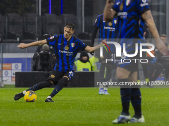 Kristjan Asllani plays during the Coppa Italia match between FC Internazionale and Udinese Calcio at Giuseppe Meazza Stadium in Milano, Ital...