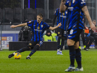 Kristjan Asllani plays during the Coppa Italia match between FC Internazionale and Udinese Calcio at Giuseppe Meazza Stadium in Milano, Ital...