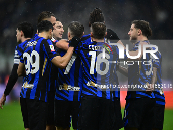 Kristjan Aslani of Inter Milan celebrates after scoring his team's second goal during the Coppa Italia Frecciarossa match between Inter Mila...