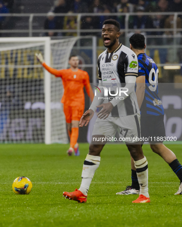 Christian Kabasele plays during the Coppa Italia match between FC Internazionale and Udinese Calcio at Giuseppe Meazza Stadium in Milano, It...